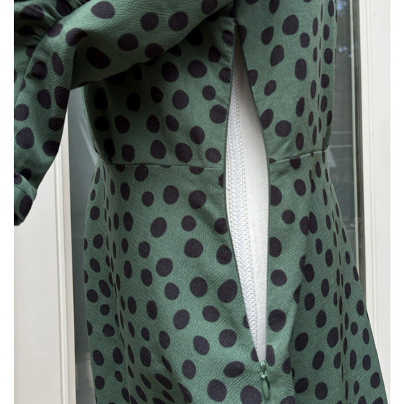 Who What Wear Polka Dot Puff Sleeve Dress Green Black Retro Modest Fit & Flare S - Picture 6 of 13